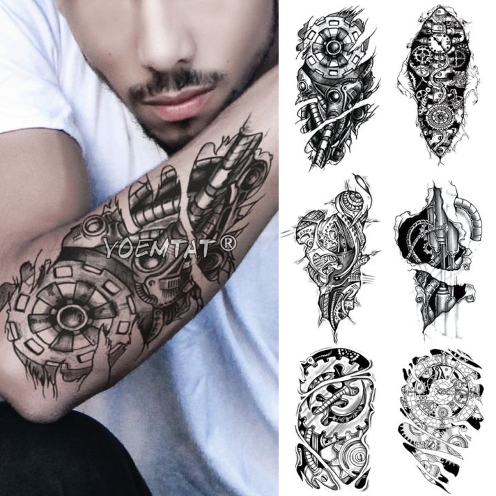 2 Sheets Half Arm Temporary Tattoos -Waterproof Fake Tattoos With Realistic  Gear Old School Body Art For Men Women Cute Leg Sleeve Tattoos Stickers For  Adults Kids That Look Real : Amazon.ae: