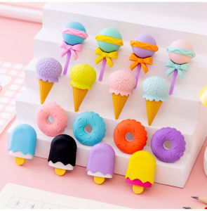 LD-A53 Penghapus Pensil Set 4IN1 Motif Lolipop / Alat Tulis Penghapus Lucu Isi 4pcs Karakter Donat Eraser Ice Cream Import