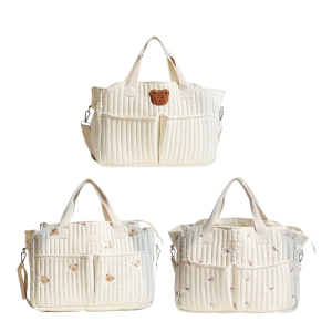 ถุงผ้าอ้อมความจุมากกระเป๋าถือลายปักหลายช่องกันน้ำกระเด็นใส่กระเป๋าสะพายข้างเดินทางกระเป๋าคุณแม่