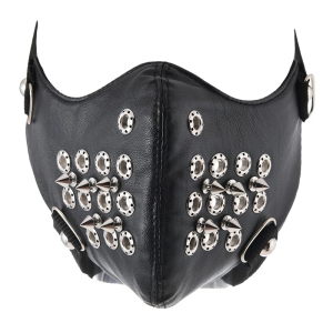 Practical Metal Gothic Face Cover Black PU Leather With Metal Decors Adjustable Design Costume Accessory Halloween Party