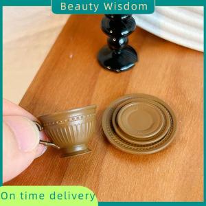 Beauty Wisdom 2PCS Small Luxury French Coffee Cup Plate Set Toy Dollhouse Mini Furniture Model DIY Accessories Miniature Scene Decoration