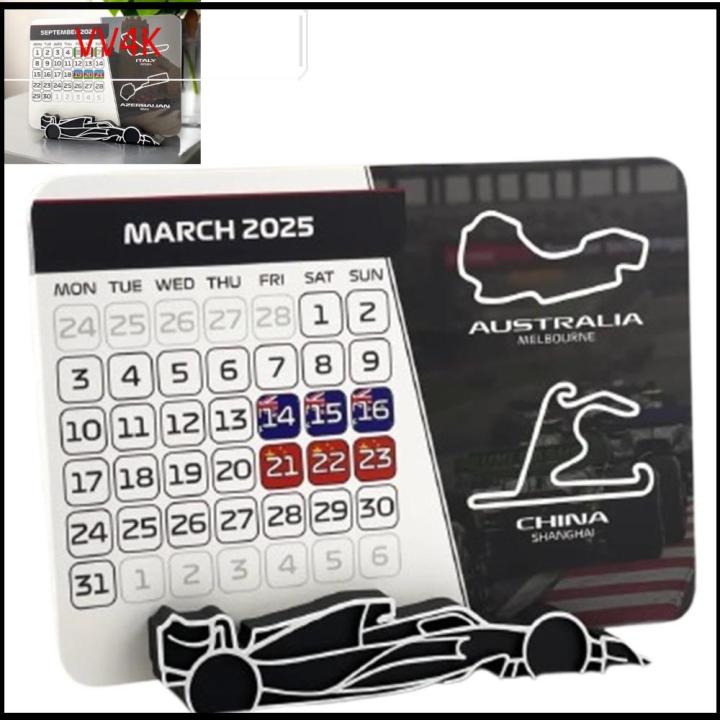 VV4K Formula 1 2025 Racing Calendar With F1 Car Stand 7.0" x 5.5