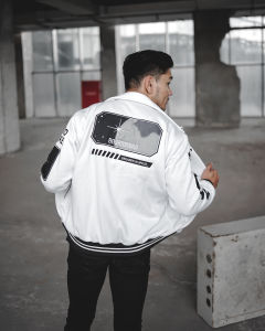 Jaket Baseball Varsity FIXEL Urban Fleece Cottontop Hitam Putih Premium