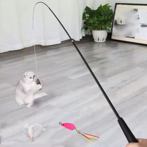 EQUOMT 1.8m Cat Teaser Stick Four-section Telescopic Cat Interactive Stick Replacement Head Catcher Toy Fishing Pole Wand Pet Supplies