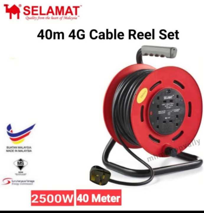 SELAMAT 40 Meter Portable Extension Cable Reel Plug Wire Heavy Duty  Extension Cord Penyambung Wayar Extension