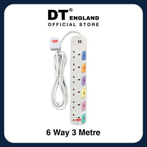 DT England 3M Extension Socket Cord With 2 USB Approved Surge Protection Safety Mark ( 3 Metre ) 2 / 3 / 4 / 5 / 6 Way