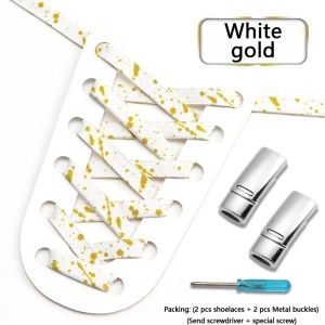 Elastic Shoe Laces Colorful Splashing ink Flat Shoelaces Without ties Metal lock No Tie Shoelace Accessories Rubber band