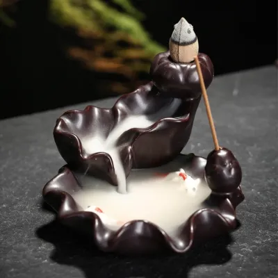 3-in-1 Ceramic Incense Burner Holder Zen Cloud Sea Backflow Incense Waterfall Stick Coil Cone Incense Holder Hand-Carved Buddhist Aromatherapy Ornament Home Office Meditation Decor Multifunctional Incense Ash Catcher Gift Set Zen Garden Decor