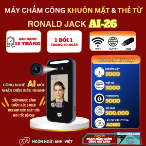 Máy chấm công khuôn mặt & thẻ từ Ronald Jack AI26 Lấy dữ liệu qua mạng Wifi tốc độ cao nhận diện siêu nhanh