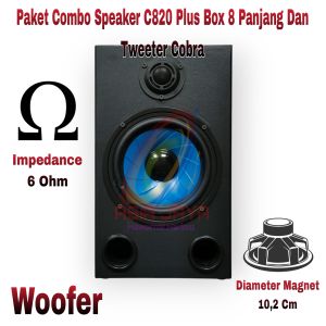 Paket Combo Speaker C820 plus Box 8 panjang Dan Tutup 8 Plus Tweeter Cobra C102B