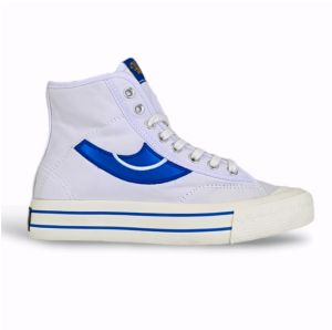 Zirotz Sepatu Flexion High White Blue Casual Sneaker Tali Putih Biru Gazelle Hi Canvas 100% Lokal
