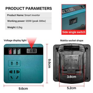 Portable Power Inverter 150W DC 18V to 220V Lithium Battery Inverter for Makita Mini Intelligent Inverter Power Converter Power Generator