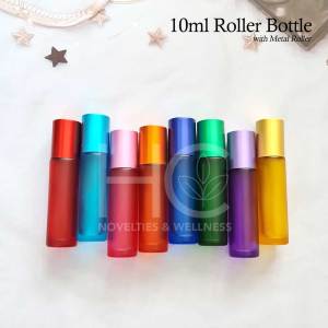 10ml Colored Roller Bottle with Colored Cap & Metal Roller - set of 8