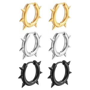 NOBLELUX Stainless Steel Spike Hoop Earrings Hollow Out Design Spike Rivet Style Punk Stud Jewelry Creative Pointed Cone Shape Geometric Ear Buckle for Women Men