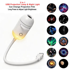 Interchangeable Film DiscsGalaxy Projector USB 5V Star Ceiling Lamp Dimmable Warm Nightlight 360 Rotation Flexible Neck for Baby Nursery Romantic Atmosphere