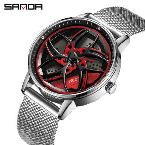 SANDA Đồng Hồ Thạch Anh Chống Nước Cho Nam Đồng Hồ Thạch Anh Vành Bánh Xe Hơi Thương Hiệu Thời Trang Bằng Thép Không Gỉ Sang Trọng Hàng Đầu