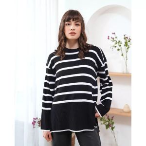 Sweater Rajut Knit Stripe Lengan Panjang Gaya Korea untuk Wanita