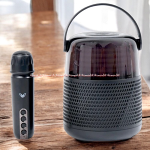 Sovox Speaker Karaoke Bluetooth Dengan 1Microphone Black Alat Mendengarkan Musik Dengan Mik Dan Lampu LED Dilengkapi Pegangan