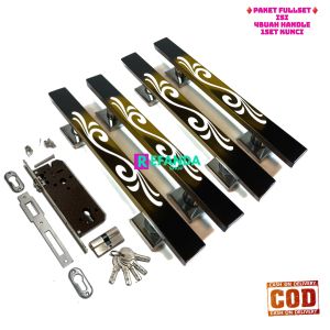 paket untuk pintu depan model kupu tarung daun pintu2 isi 4buah gagang handle lengkap set kunci pintu pilihan panjang handle 33cm 45cmd an 60cm