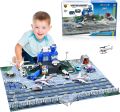 Set Mainan Pesawat Lapangan Terbang untuk Kanak-kanak - dengan Tikar Permainan Baldu dan 2 Pesawat Helikopter Trak a Kereta Lumba, Pembelajaran Awal Kenderaan Pesawat Playset untuk 3 4 5 6 7 8 Tahun Kanak-kanak Kanak-kanak Lelaki Perempuan. 