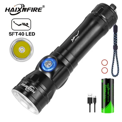 HaixnFire DV71 Underwater waterproof flashlight USB Rechargeable Scuba diving flashlight SFT40 LED light 6000 lumens Spot light