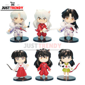 Anime 6pcs Set Inuyasha Sesshoumaru Higurashi Kagome Kikyo Chibi 10cm Collectible Action Figure Toy