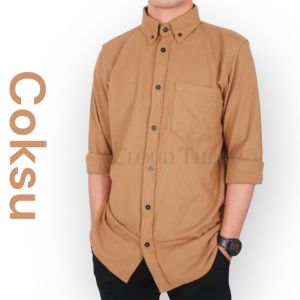 Kemeja Pria Polos Lengan Panjang Bahan Katun Nyaman Dipakai