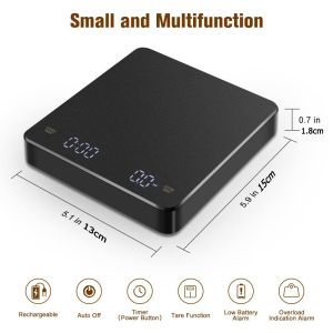 Electronic Coffee Scale with Timer Pour Over Drip Scale Espresso LED 3kg/0.1g Rechargeable Auto Off