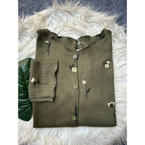 Syaquila FashionStore Cardigan Waffle Knit Motif Bunga Premium / Cardigan Crop Top Waffle Printing Premium