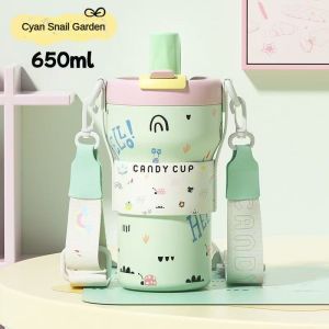 I know Cute 316 Stainless Steel Insulated Coffee Tumbler with Ceramic Inner Liner & Straw - Large Capacity Dual Drinking Modes for Students