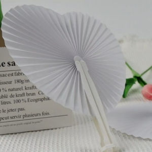 5Pcs Folding Paper Fans Heart Round Shape Hand Foldable Fan