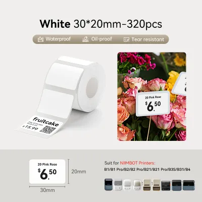【ฉลากสีขาว】NIIMBOT B1/B1Pro/B2/B2Pro/B21/B21Pro/B3S/B31/B4 สติกเกอร์ฉลากสีขาวกันน้ำมันพิสูจน์บัตรขนส่งบาร์โค้ดเสื้อผ้าอาหารกระดาษฉลากความร้อน