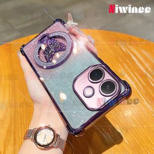 Gradient sang trọng Long Lanh Mạ Điện vỏ điện thoại Đối Với Oppo A5 Pro/Oppo A5 Pro 5G Với Bướm Trụ giữ đèn flash Đứng bảo vệ chống rơi Ốp lưng trong Chống Sốc nhựa TPU mềm lưng điện thoại Bìa Nsf01