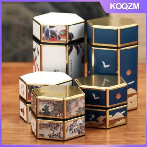 KOQZM Creative Hexagonal Teapot Tin Can Chinese Tinplate Tea Storage Tank Sealed Portable Tea Box Empty Can Tea Set Accessories