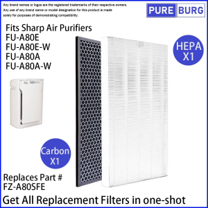 Pureburg - Sharp FU-A80E-W FU-A80A-W Air Purifier Pengganti HEPA + Filter Karbon Aktif Set Bagian # FZ-A80SFE