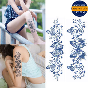 【12*19CM】Tattoo Lasts to 15 Days Herbal Semi-Permanent Flower Arm Tattoo Sticker Waterproof Long Lasting Magic Tattoo Temporary Tattoo Fake Tattoo Couple Premium Tattoo Stickers