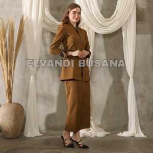 Blazer Wanita Baju Kerja Kantor Seragam PDH PNS Pemda Dinas Guru ASN Wanita Setelan Rok Span Celana Panjang Kode 5001 Warna Pemda Aceh Khaki Tua Gelap Coklat Tua Gelap