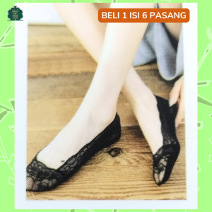 BELI 1 ISI 6 PASANG Kaos Kaki Hidden Lace Wanita Kaos Kaki Brukat Anti Slip All size Grosir