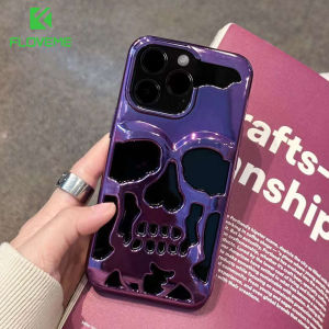 FLOVEME Hollow Out Skull Hard Phone Case For iPhone 14 13 12 Pro Max 14 Plus Luxury 3D Metal Plating Shockproof Back Cover For iPhone 14 13 12