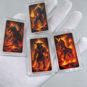 【discount store】Lava Hell Mythical Creature 99.9% Pure Copper Bar Set 4Pcs Dragon Minotaur Fire Unicorn Fantasy Collectible Metal Crafts Gift