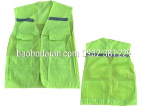 Áo phản quang ghi lê 4 túi vải kaki phối lưới màu xanh chuối