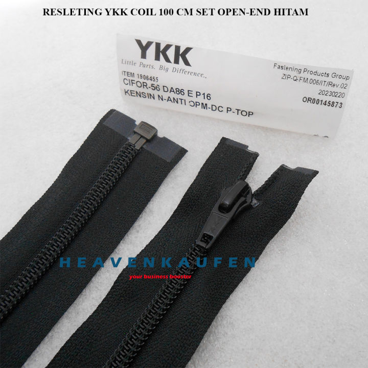 Resleting Zipper YKK 100 cm Atau 1 Meter Type Gigi Halus Coil Set Open-End Buka-Lepas Warna Hitam Harga Per Biji
