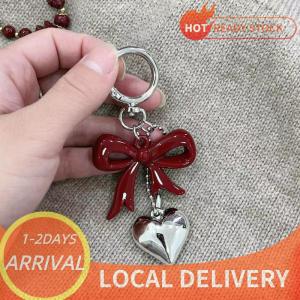 🚚Local Delivery🔥 Simple Temperament Red Bowknot Heart Acrylic Keychain Pendant For Women Girls Versatile Backpack Decoration Accessories Gifts