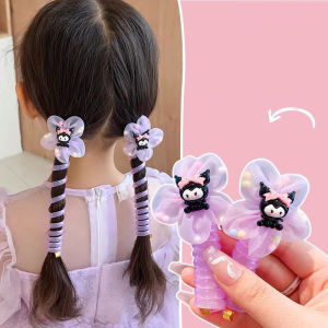 Kawaii Kuromi Girls Telephone Wire Hairpin Sanrio Cartoon Hello Kitty Babies Headropes My Melody High Ponytail Headwear Kid Gift