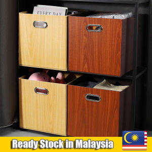 RuYiYu - Set of 2 Wood Grain Storage Cubes with Handle Foldable Fabric Storage Bins Moistureproof Dustproof Odourless