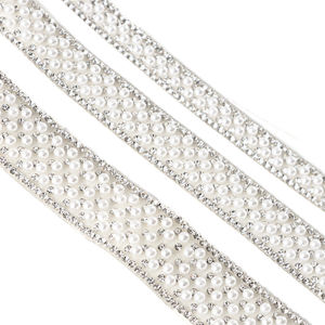1 Yard 1cm/1.5cm Pearl Rhinestone Chain Accessories Tape Trim Self-adhesive Decorative DIY Handmade