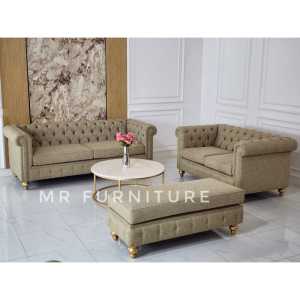 Sofa Chesterfield Tamu dan Meja Marmer