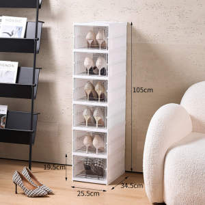 LUXU 3/6 Layers Installation-Free Foldable Shoe Rack Organizer Stackable Shoe Box Plastic Storage Case Set Shoe Rack