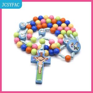 JCSYFAC Phim hoạt hình Chéo Mặt Dây chuyền vòng cổ Kid tràng hạt Công Giáo tôn giáo đồ trang sức