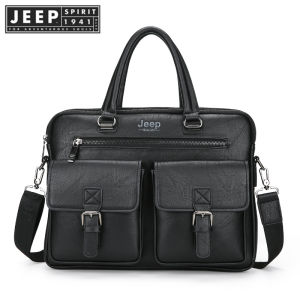 JEEP SPIRIT 1941 ESTD Mens Solid Color Bag Waterproof Business Bag Artificial Leather Briefcase Large Capacity Handbag Shoulder Bag Large Leisure Business Office 14 inch Laptop Briefcase Shoulder Bag Handbag